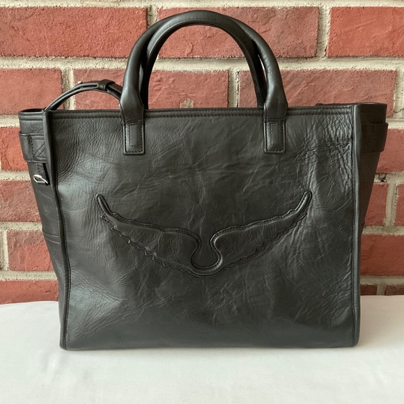 ❤️SOLD❤️Zadig & Voltaire Angel Wings Black Crinkle Effect Leather Tote - Picture 1 of 16